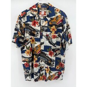 Kalaheo Hawaiian Shirt Mens Medium Airplane Floral Aloha Made in Hawaii see pics